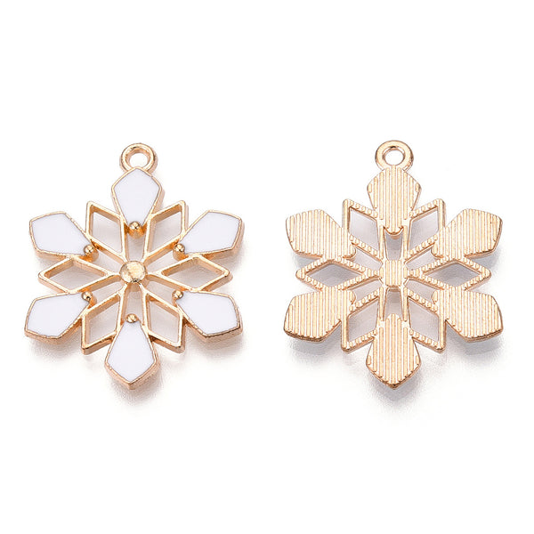 Gold plated & white snowflake charms x 6 pieces