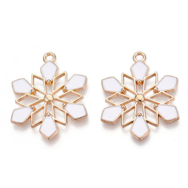 Gold plated & white snowflake charms x 6 pieces