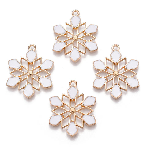 Gold plated & white snowflake charms x 6 pieces