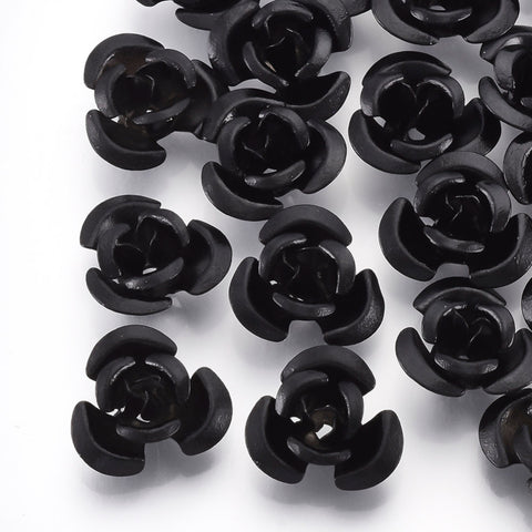 Black tiny aluminium flower centre embellishments  x 10 pieces