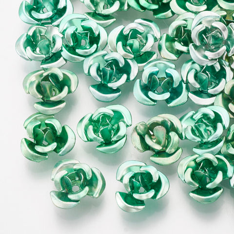 Green tiny aluminium flower centre embellishments  x 10 pieces