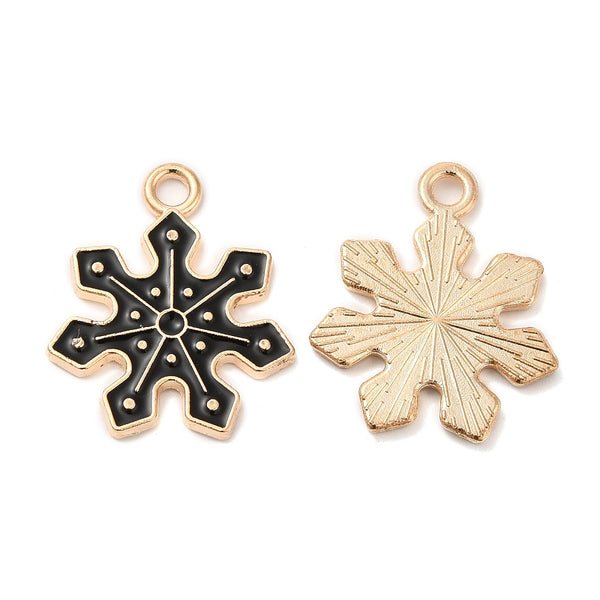 Gold plated black snowflake charms x 6 pieces