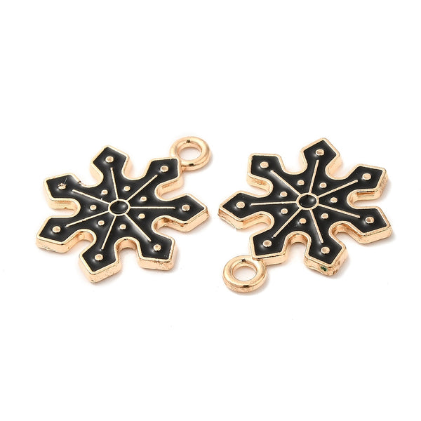 Gold plated black snowflake charms x 6 pieces