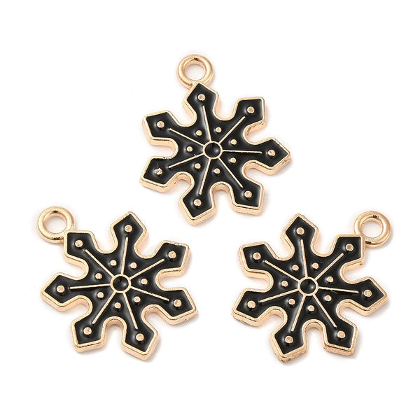 Gold plated black snowflake charms x 6 pieces