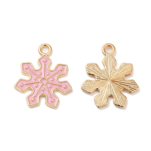 Gold plated pink snowflake charms x 6 pieces