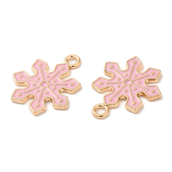 Gold plated pink snowflake charms x 6 pieces