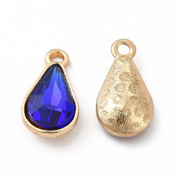 Drop glass charms sapphire blue colour x 6 pieces