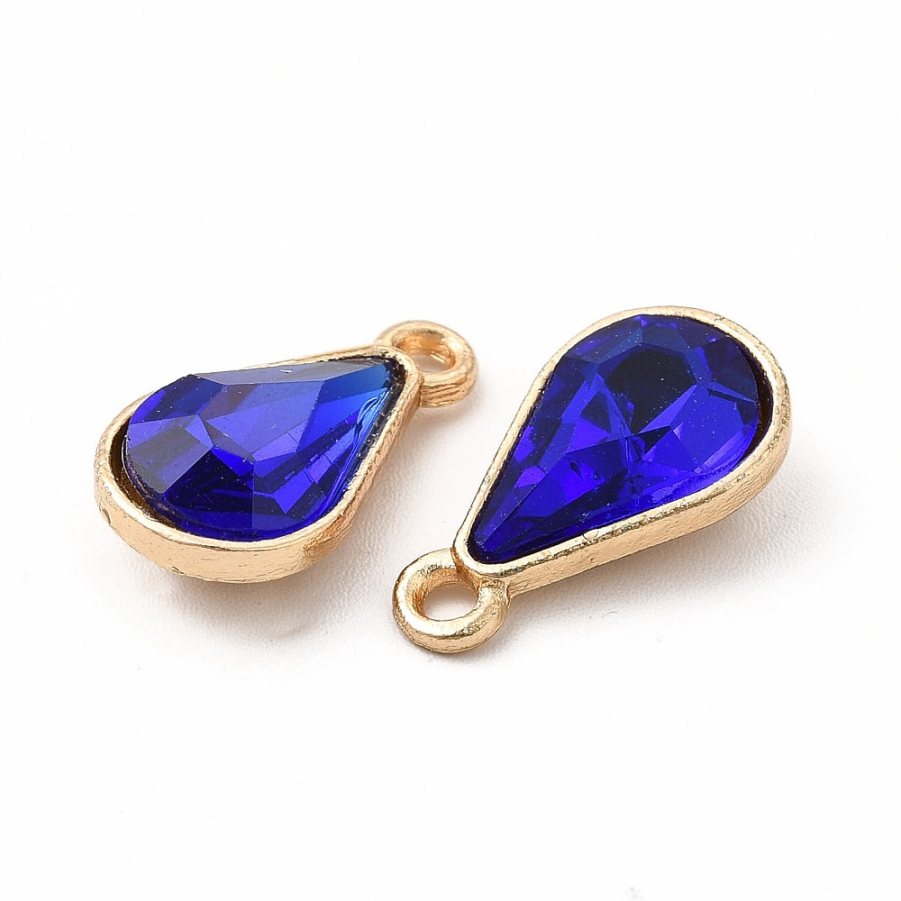 Drop glass charms sapphire blue colour x 6 pieces