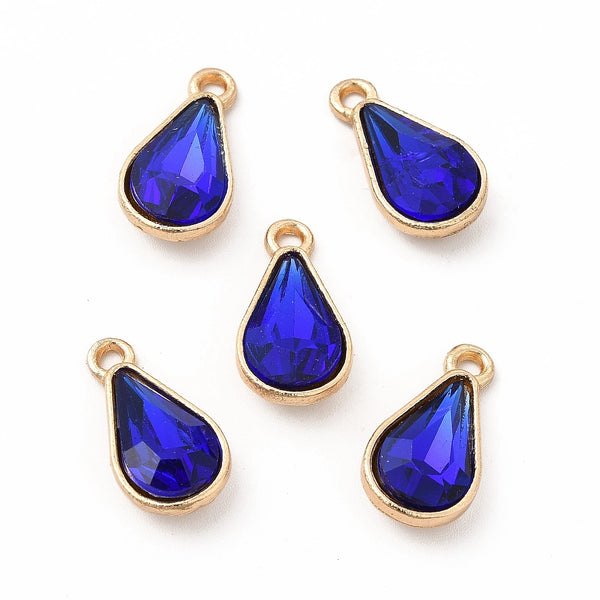 Drop glass charms sapphire blue colour x 6 pieces