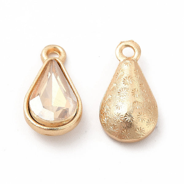Drop rhinestone charms champagne colour x 6 pieces