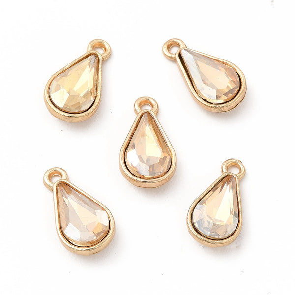 Drop rhinestone charms champagne colour x 6 pieces