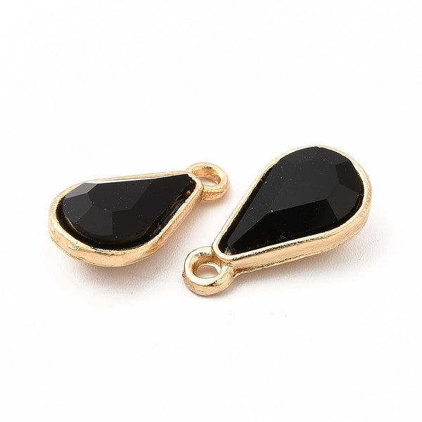 Drop glass charms black colour x 6 pieces