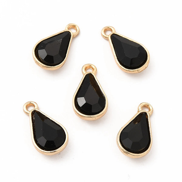 Drop glass charms black colour x 6 pieces