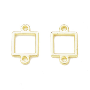 Gold plated square double connector charms x 6