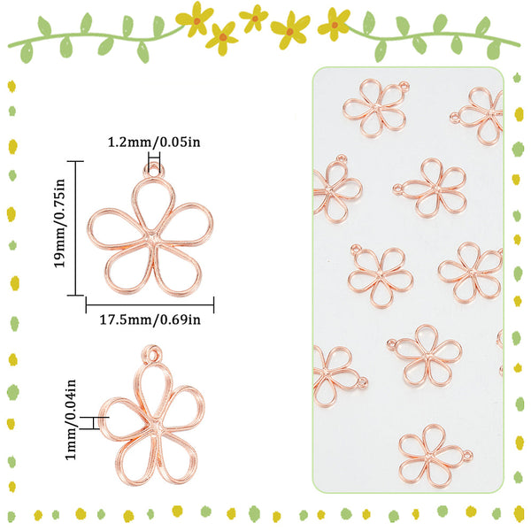 Rose gold flower charm x 6 pieces