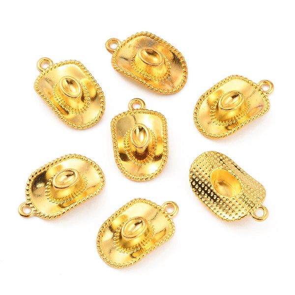 Western hats gold plated charm connectors x 6