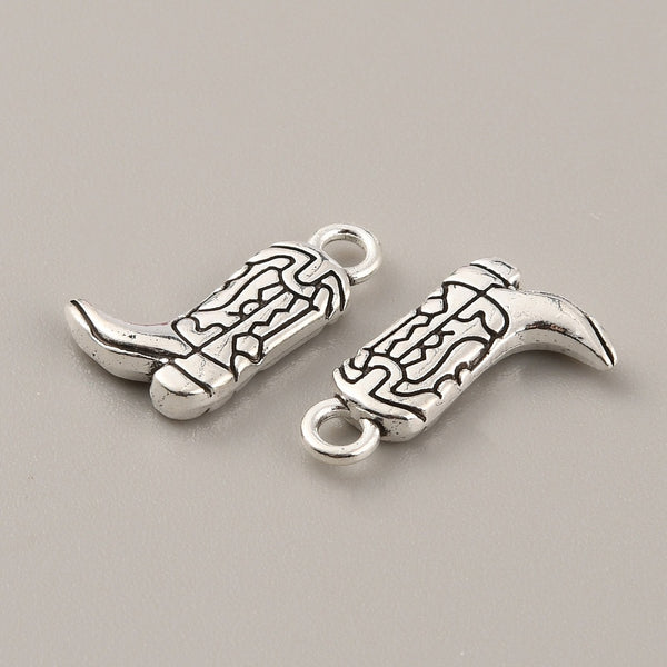 Western boots antique silver plated charm connectors x 6