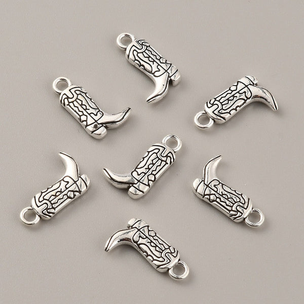 Western boots antique silver plated charm connectors x 6