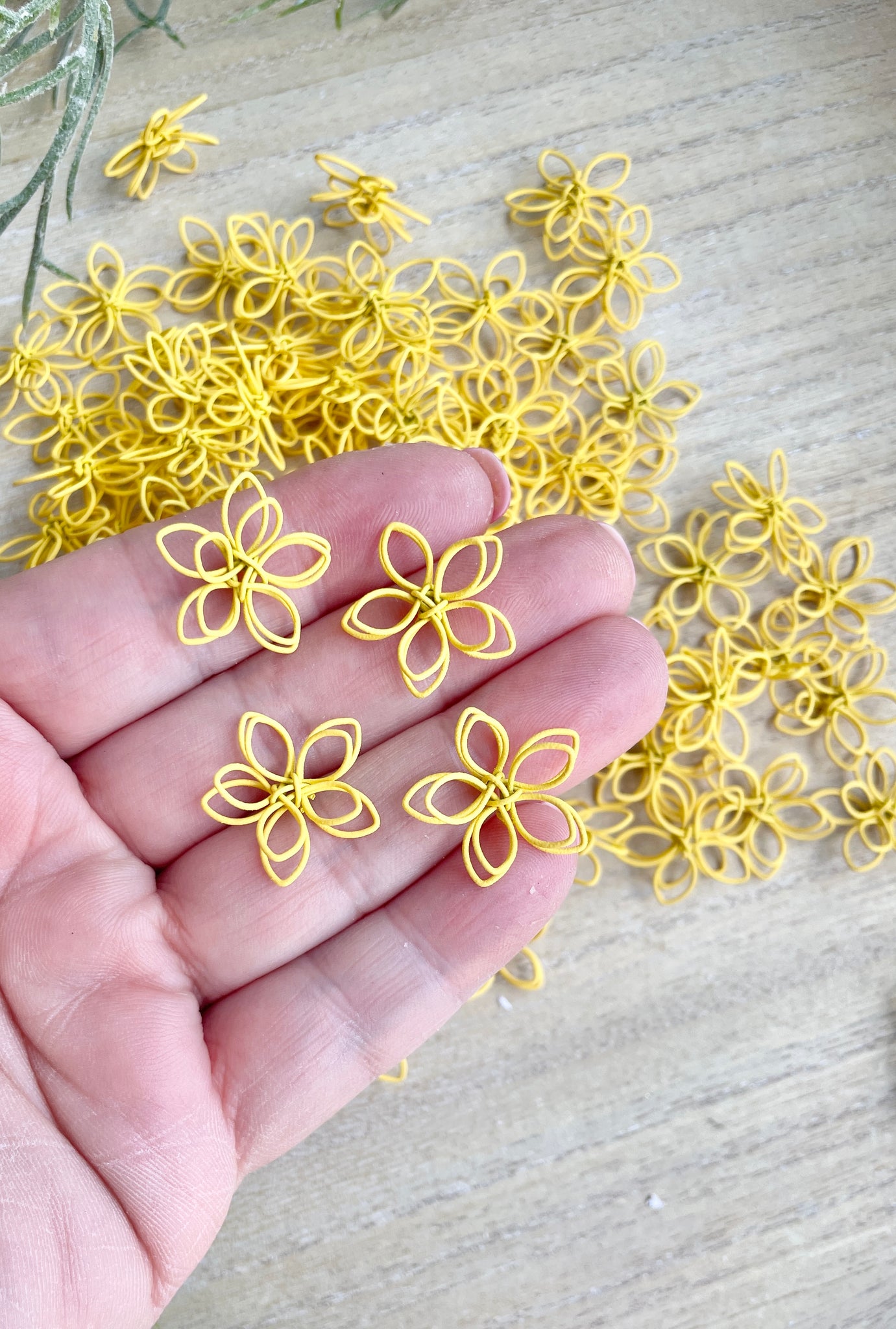 Yellow flower charms x 6 pieces