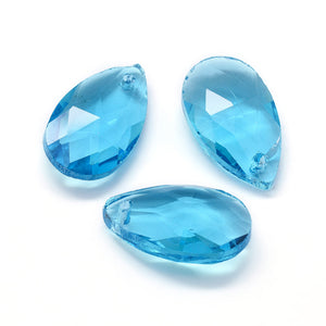 Faceted glass drop beads x 10 pieces  - SKY BLUE 2.2cm