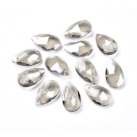 Faceted glass drop beads x 10 pieces  - GREY CLEAR 2.2cm