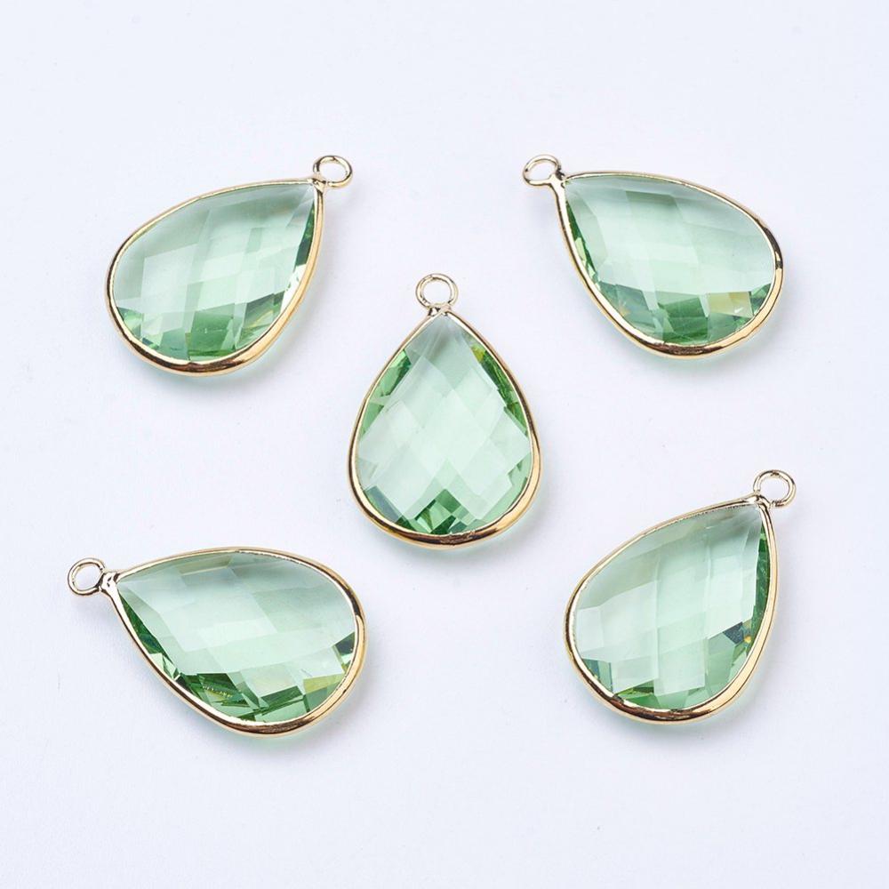 1.8cm x 1cm wide Light green glass teardrop charms x 6