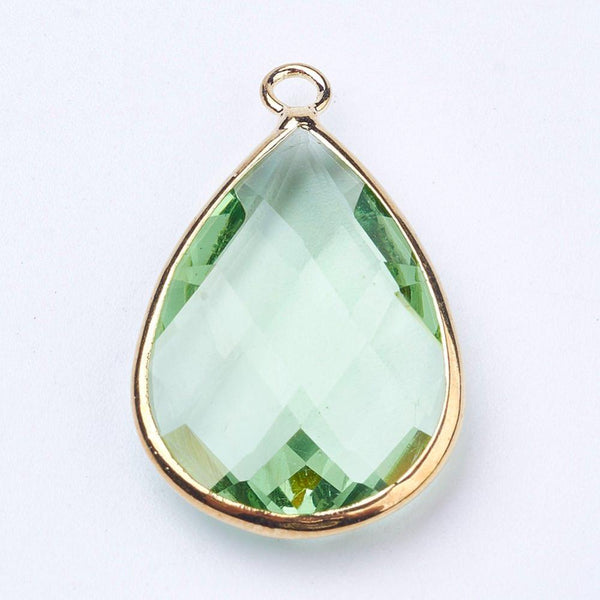1.8cm x 1cm wide Light green glass teardrop charms x 6