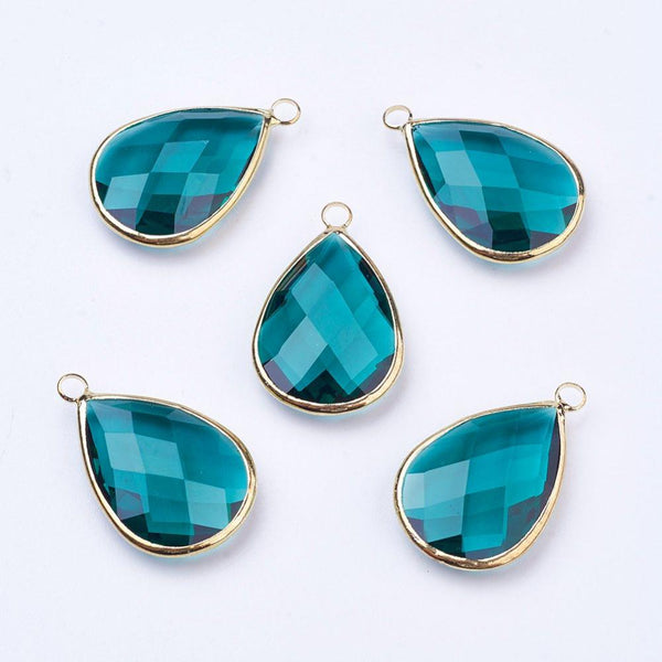 1.8cm x 1cm wide Emerald teal glass teardrop charms x 6