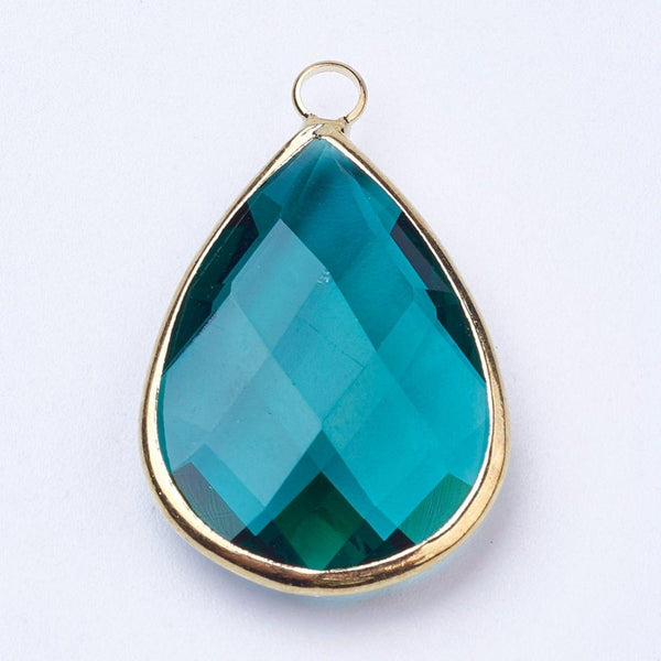 1.8cm x 1cm wide Emerald teal glass teardrop charms x 6