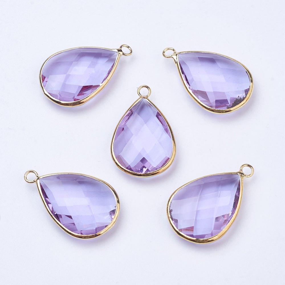 1.8cm x 1cm wide Lilac glass teardrop charms x 6
