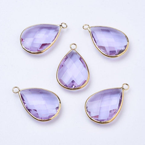 1.8cm x 1cm wide Lilac glass teardrop charms x 6