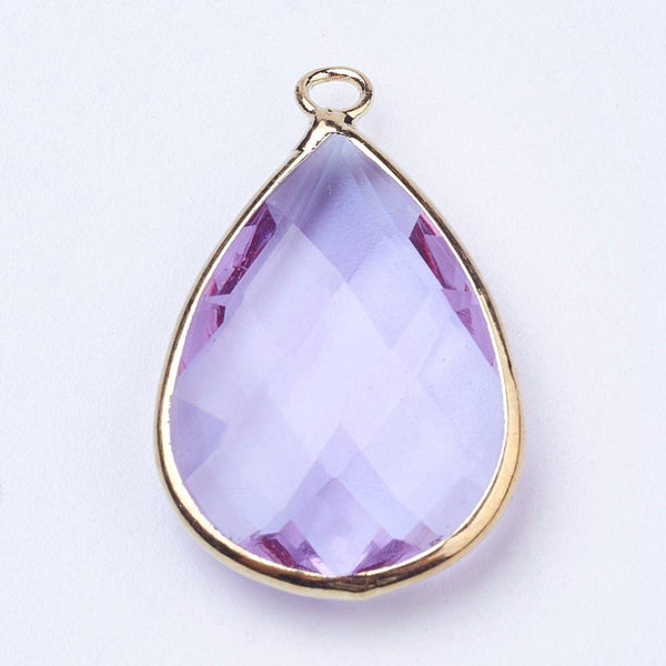1.8cm x 1cm wide Lilac glass teardrop charms x 6