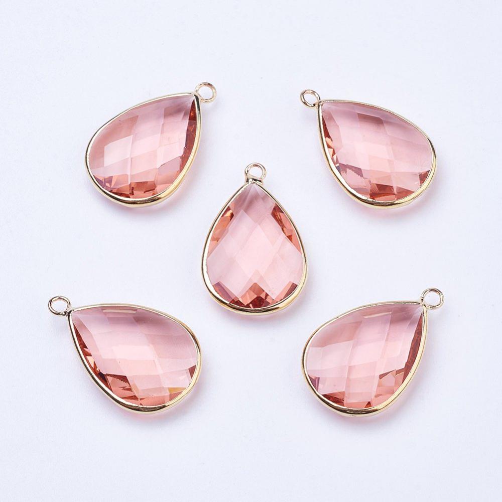 1.8cm x 1cm wide Pink glass teardrop charms x 6