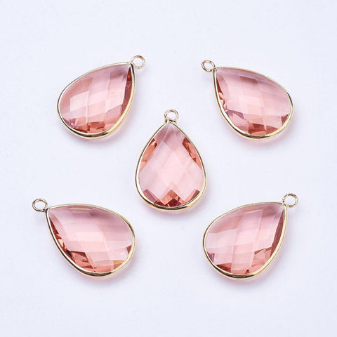 1.8cm x 1cm wide Pink glass teardrop charms x 6