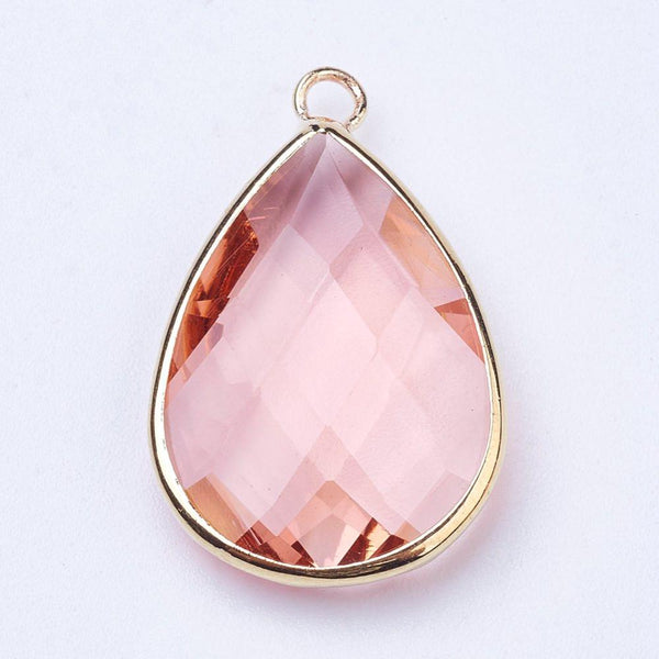 1.8cm x 1cm wide Pink glass teardrop charms x 6