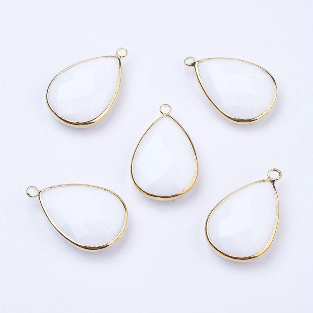 1.8cm x 1cm wide White glass teardrop charms x 6