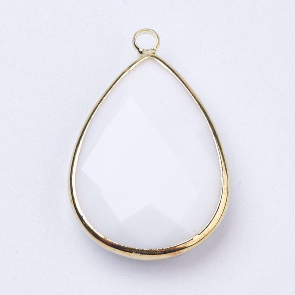 1.8cm x 1cm wide White glass teardrop charms x 6