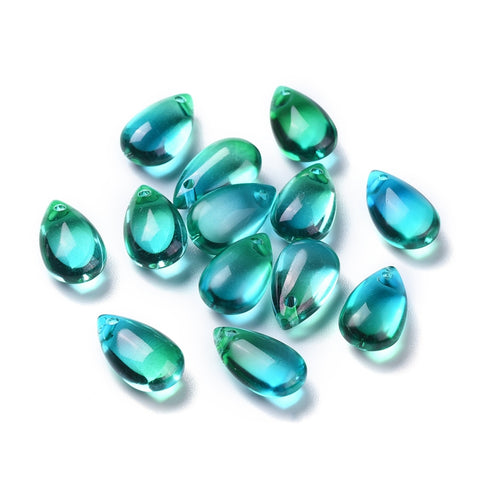 Glass drop beads - DEEP GREEN X 10 PIECES