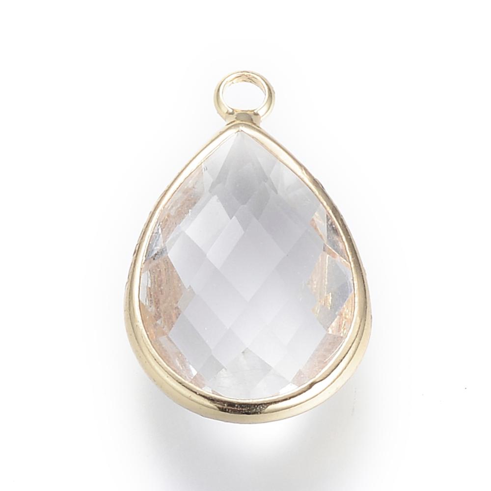 Drop glass charms clear colour x 6 pieces