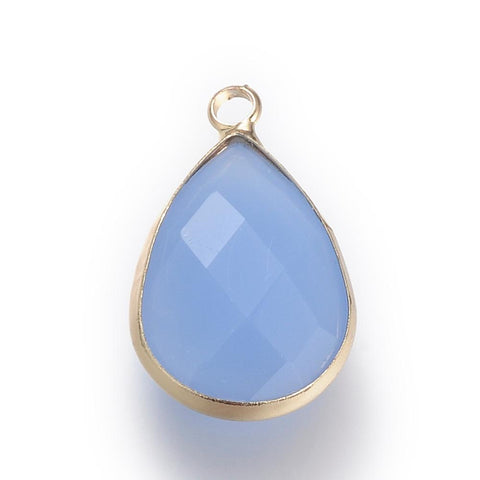 1.8cm x 1cm wide blue glass teardrop charms x 6