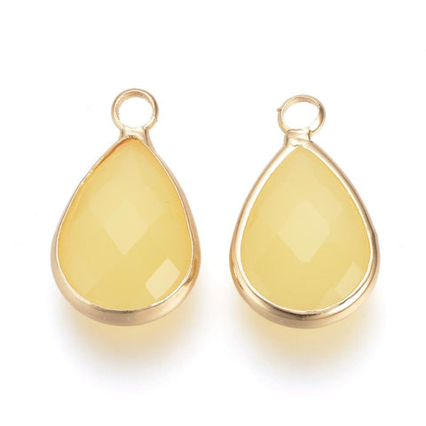 Drop glass charms champagne yellow colour x 6 pieces