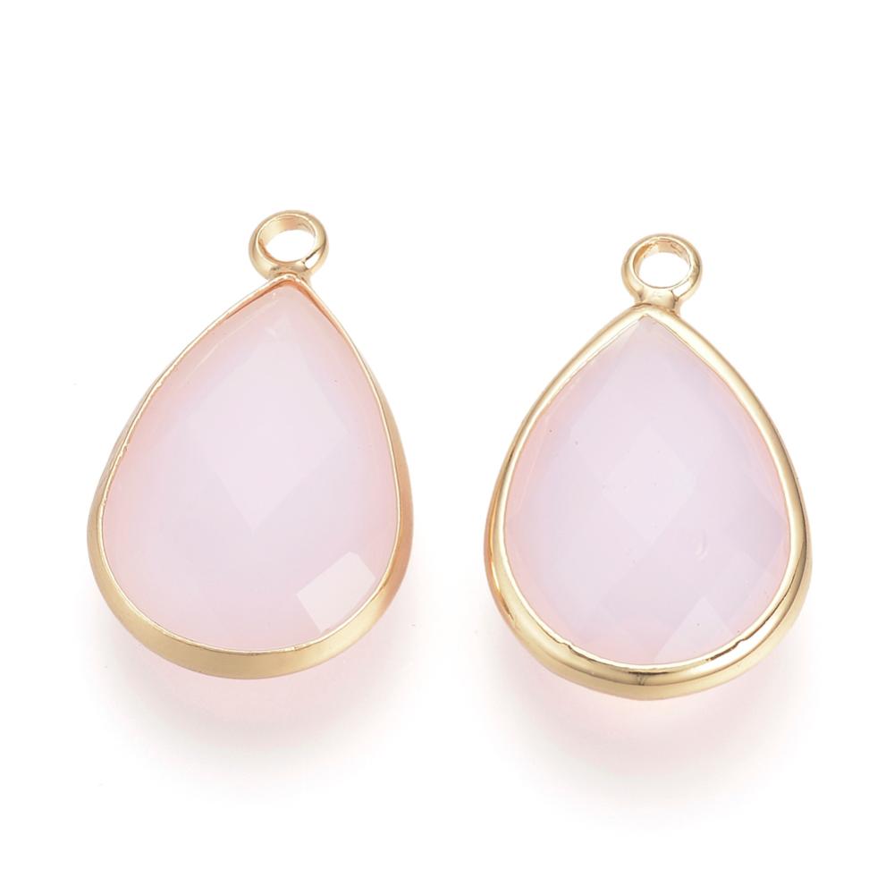 1.8cm x 1cm wide baby pink glass teardrop charms x 6