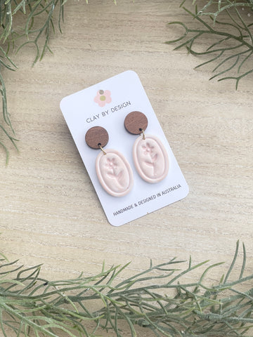 Pink flower print oval dangles
