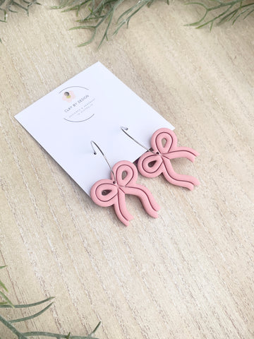 Dusty pink bow hoops
