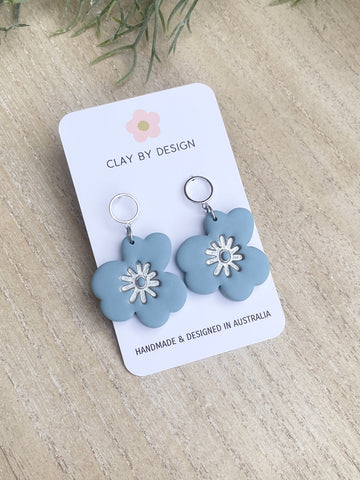 NEW Blue and silver flower dangles