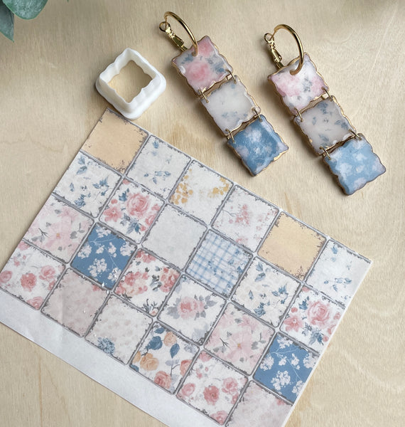 Antique vintage floral transfer paper & cutter
