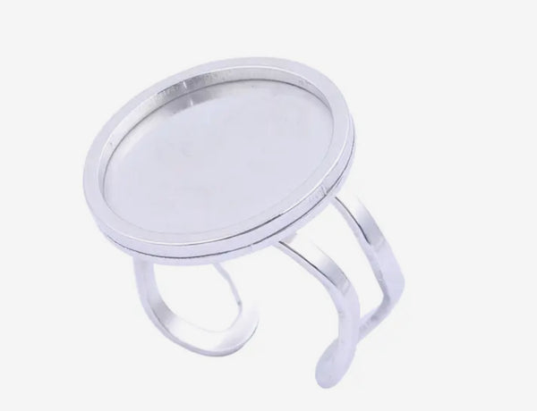 Round Stainless steel 2.5cm tray adjustable ring bezel setting x 1 piece