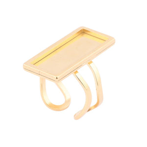 Rectangle Gold plated stainless steel 2.7cm tray adjustable ring bezel setting x 1 piece