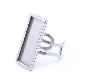 Rectangle stainless steel 2.7cm tray adjustable ring bezel setting x 1 piece