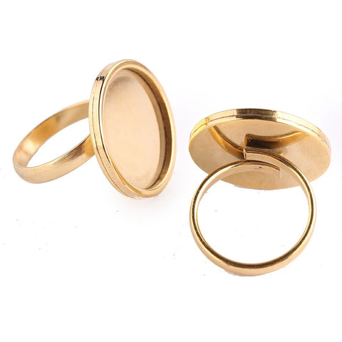 Round gold Stainless steel 2cm tray adjustable ring bezel setting x 1 piece
